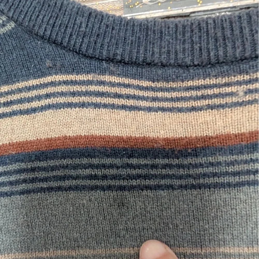 Eddie Bauer Stripe Sweater Mens Size XL Tall Blue Cotton Merino Wool Long Sleeve - Picture 4 of 10